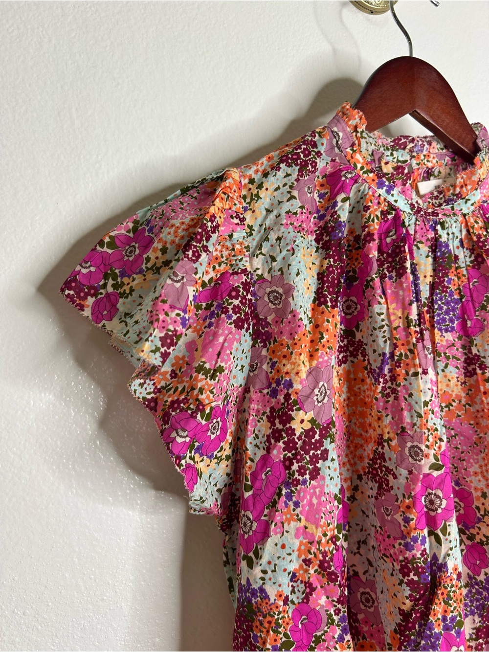 NWT Trovata 100% Cotton Carla High Neck Pink Multicolor Floral Blouse - Picture 12 of 16